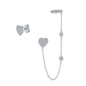 Bling Jewelry Silver Heart Pavé Chain Earrings
